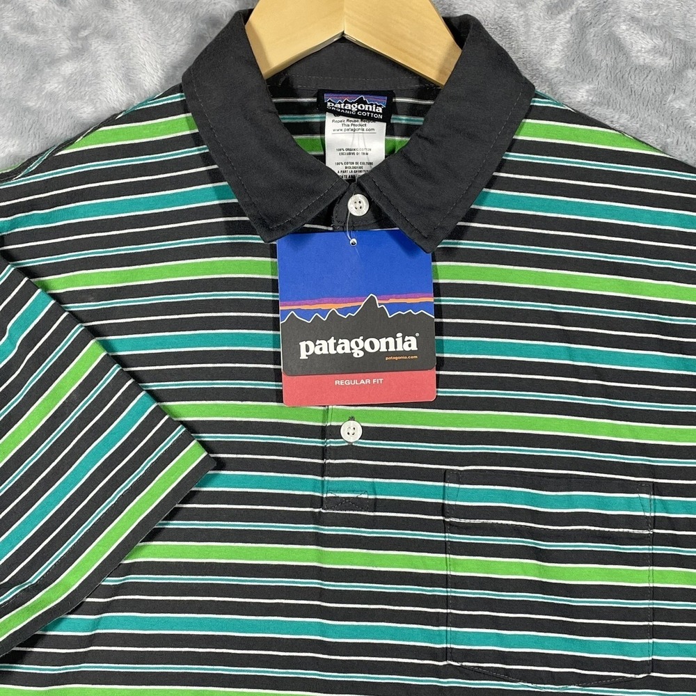 Patagonia Men Squeaky Clean Polo Shirt XS Organic Cotton Striped Green 52776 NEW